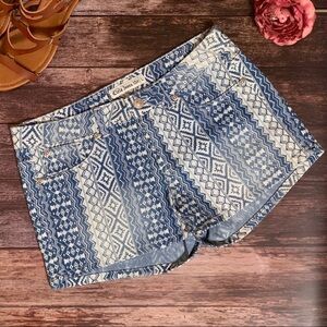 Boho Print Denim Shorts